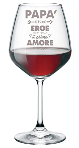 Colorfamily Calice vino con incisione Papà - papà il primo eroe di un flglio il primo amore di una figlia - evento - festa del papà - bicchiere in vetro chiaro, capienza 500 ml