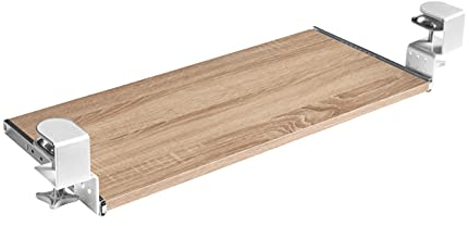 FIX&EASY Tastaturauszug klemmbar mit Tastaturablage 600X300mm sonoma eiche Dekor, Tischklemmen höhenverstellbar weiss, Schienen verzinkt 300mm, Auszug für Tastatur Maus Keyboard und Laptop Ablage