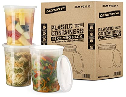 Caterserve Plastic Containers with Lids - Food Storage Container Set For Meal Prep - Reusable and Leakproof,Microwave and Freezer Safe Food Storage Tubs (32oz-24 Pcs)