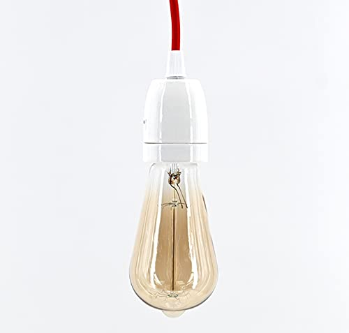 dasmöbelwerk Lampen Fassung E27 Vintage Lampensockel Metall Nostalgie Retro Pendelleuchte (05-p9942-3132 Keramik Rot)