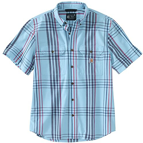 Carhartt Chemise à carreaux à manches courtes pour homme 105175 Coupe ample Poids moyen, bleu poudré, Taille S