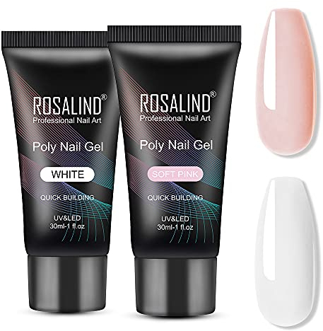 ROSALIND 2 Farben Rosa Weiß Poly Nägel Gel 30ml, Quick Extension Building Acrylic Nagelgel Nagelverlängerungs Gel Soak off UV LED Nail Extension Gel für Anfänger Profis Salon Hause DIY
