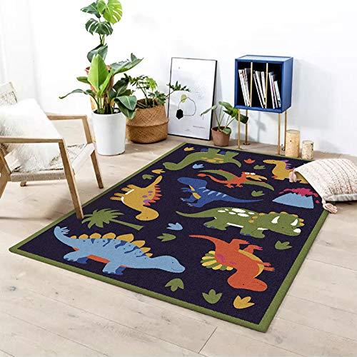 Tappeti Design Pädagogischer Spielteppich Süßer dunkelblauer Walddinosaurier, Schlafzimmer, Spielzimmer, Familienspiele-60x120cm