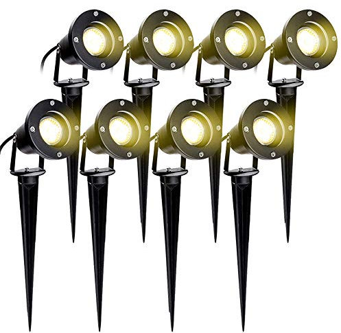 Vigevee Gartenbeleuchtung LED 8 Stück, IP65 Wasserdichter Gartenleuchte, 4W GU10 Warmweiß 3000K Gartenstrahler mit Erdspieß, Dekorative Gartenlampe Außen-Strahler Beleuchtung für Außen, Garten, Rasen