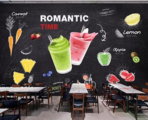 AFEBOO Wallpaper 3D Murals Hand-Painted Blackboard Beverage Juice Drink Cold Drink Shop Wallpaper,3D,350x245cm