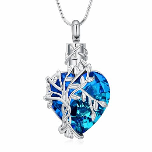 VCCWYQK ollar de urna de árbol de la vida con corazón para cenizas, joyería de cremación de acero inoxidable para mujer, joyería conmemorativa de cenizas (C)