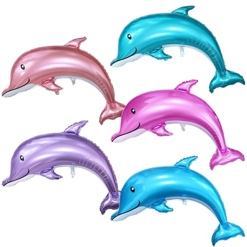 5 Stück Delfin Luftballon Set,Helium Meerestiere Luftballon,Folienballon Dolphin,Delfin deko,für Junge Mädchen Geburtstagsdeko,Ozean Thema Party,Kindergeburtstag Party Dekoration Lieferungen