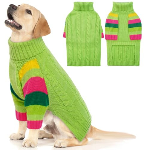 MHaustlie Hundepullover, Warmer Hundepullover für mittelgroße Hunde dehnbarer Wintermantel für Hunde Haustier-Pullover für kaltes Wetter Hundesweatshirt klassischer Zopfmuster-Pullover (Grün, L)