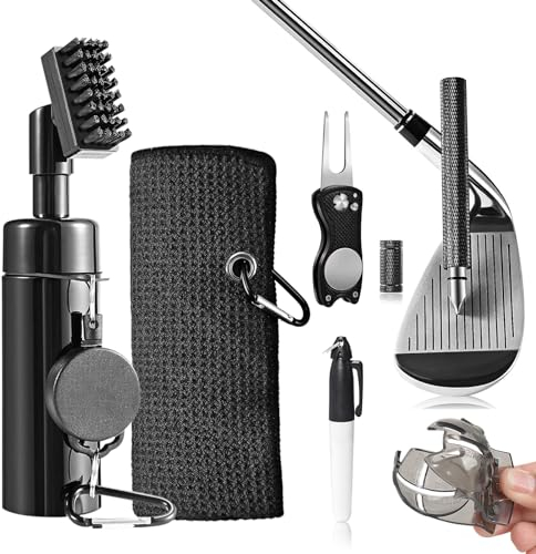HUIJUTCHEN Golf Accessories Golf Club Cleaner Brush with Water Spray Bottle Golf Groove Cleaner Microfiber for Golf Bags with Retractable Clip Golf Towel Kit Golf Present For Men (6PCS)