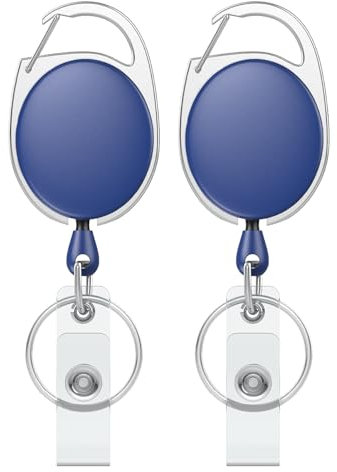 Uniclife 2 Pcs Porte-Badges Enrouleur Rétractables Porte-Clés Rétractable Robuste Boîtier ABS Résistant Ressort Acier Inoxydable Cordon Nylon 61 cm Mousqueton et Anneau pour Clés Bleu