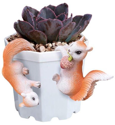 JARPSIRY Juego de 2 bonitas figuras de ardilla colgantes de animales para macetas, escultura de escalada de resina, decoración al aire libre para macetas, vallas, jardín, patio, césped, patio