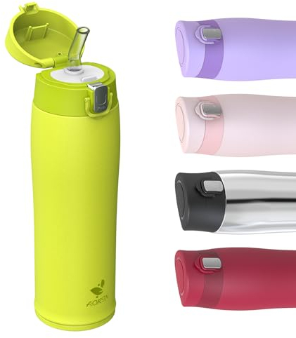 AORIN Borraccia in Acciaio Inossidabile, Borraccia Isolata da 350ml/500ml/750ml con Coperchio in Cannuccia,Bottiglie in Metallo a Tenuta Stagna, Borraccia Senza BPA per Viaggi, Sport, Palestra