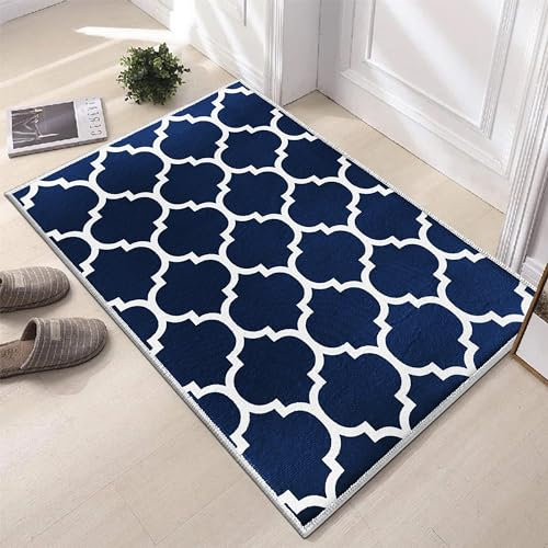 Hafaa Door Mat Indoor & Outdoor - Non Slip Heavy Duty Doormats - Stylish & Printed Mat - Perfect Dust Grabbing Shoes Scrapper Door Mats (Ava Navy, 40cm x 60cm)