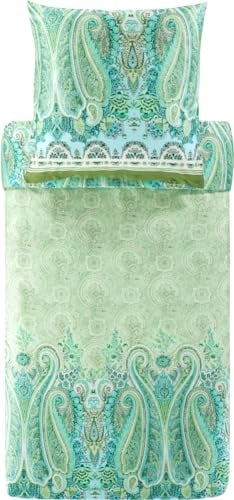 Bassetti MERGELLINA Bettwäsche + 1 Kissenhülle aus 100% Baumwollsatin in der Farbe Grün V1, Maße: 155x220 cm - 9327406
