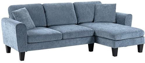 HOMCOM Sofá Chaise Lounge Sofá de Salón Cheslong Sofá de Salón Reversible en Forma de L con 2 Almohadas Carga 200 kg 230x138x87 cm Azul Oscuro