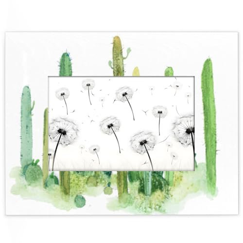 Yzrwebo Aquarell-Kaktus-Bilderrahmen, 12,7 x 17,8 cm, Kaktus-Bilderrahmen, horizontal, Tischdisplay oder Wandmontage, Holz-Bilderrahmen für Fotos, Geschenk, Heimbüro-Dekor