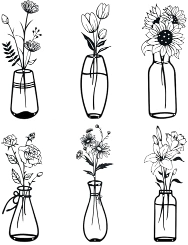 TIE-DailyNec Blumen Wanddeko Metall Schwar, Minimalistische Wandskulpturen, Vase Wandkunst, Tulpe Draht Eisen Dekor, Metall Hängende Kunstwerk für Küche, Balkon, Esszimmer