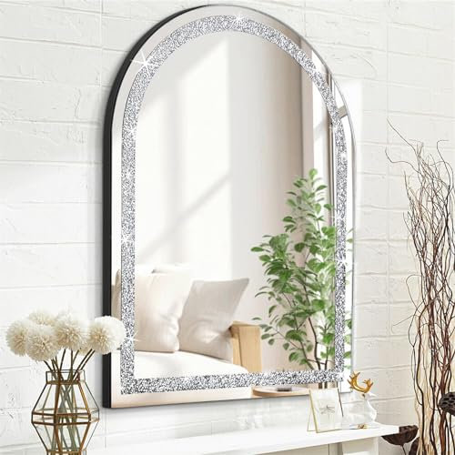 HLFMVWE Bogen Funkelnde dekorative Wandspiegel, für Haus Dekoration mit Silber Kristall Crush Diamant Dekor, Dimention 40x50 cm, Wand hängen rahmenlose Spiegel