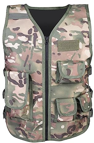Taktische Weste für Kinder, Nylon-Armee-Kampfweste, Verstellbarer Schultergurt, Design mit Mehreren Taschen, Atmungsaktiv und Leicht, Militärische Tarnweste für Kinder für Spiele Im(CP-Tarnung L)