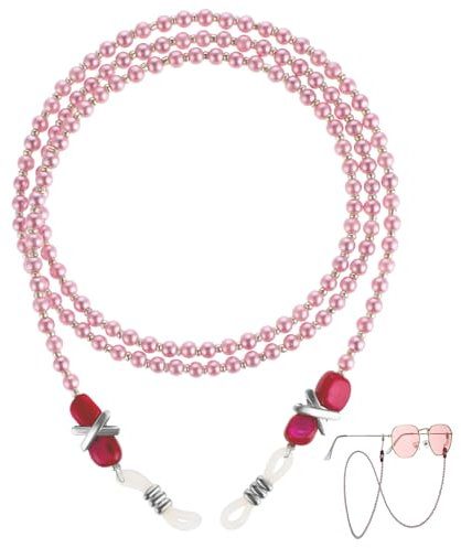 AOZUO Perlen Brillenketten Damen, rutschfest sturzsicher Brillenkette Universal Brillenband Brillenbänder Brillenbandhalter für Damen und Mädchen Sonnenbrillen Masken Halskette Umhängeband (Rosa)