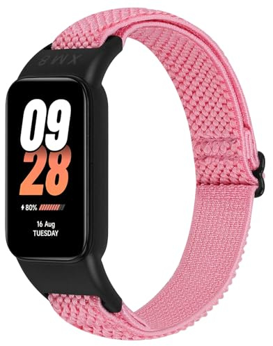 Dafean Braccialetti Compatibile con Xiaomi Smart Band 8 Active/Xiaomi Redmi Smart Band 2, Regolabile Nylon Elastico Cinturino di Ricambio per Xiaomi Band 8 Active e Redmi Band 2, Rosa, Moyen