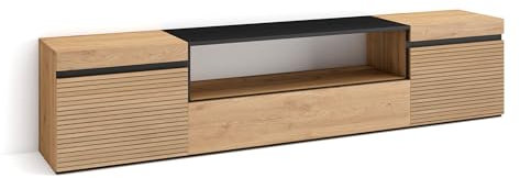 Skraut Home | Mobile TV Soggiorno | Ampio spazio a disposizione | 200x45x35cm | Per TV fino a 80 | Mobile Soggiorno | Stile moderno | Rovere