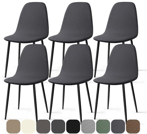 BalladHome Stuhlhussen 6 Stück Universal Stretch Stuhlbezug Jacquard Hussen für Stühle Abnehmbare Waschbar Esszimmerstühle Bezug Hussen für Küchenstühle Hotel Bankett (Dunkelgrau, 6 Stück)-KL
