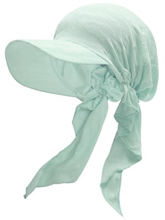 ZLYC Damen Sommer Chemo Kopfbedeckung mit Krempenvisier Vorgebundene Leichte Beanie(Zerrissenes Graugrün),Einheitsgröße