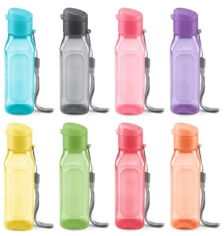 MILTON Sports Water Bottle Square Juice Box 8 Set 10 oz. Great for Juices Milk Smoothies Plastic Wide-Mouth Reusable Leak Proof Drink Bottle/Carton for School Bags Lunch Boxes Gym Flip Lid -BPA Free