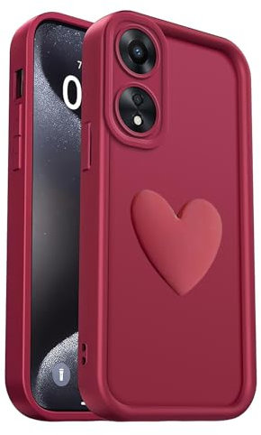 PanXCase Funda para OPPO A78 5G / OPPO A58 5G - Carcasa 3D Heart Diseño Cute Silicona, Protección Cámara Femenina Mujer Antichoque Antiarañazos Cover (Wine Red)
