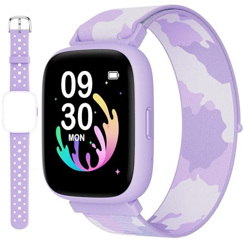 BIGGERFIVE Pulsera Actividad Niñas 5-16, 1,8 Reloj Inteligente Podómetro, Frecuencia Cardíaca, Monitor de Sueño, Resistente al Agua IP68, Despertador, Juegos de Rompecabezas con/sin App, 2 Correas