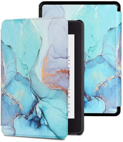 Case for 7 Kindle Paperwhite 12th 2024& Kindle Colorsoft Signature Edition | Ultra Thin PU Leather Hard Cover with Auto Wake/Sleep for 7 2024 E-Reader & Kindle Colorsoft Signature Edition, Green Marble