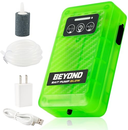Beyond Bait Pump Rechargeable Aerator - Portable Glow in The Dark Bubbler – 4 Speed Portable Live Bait Aerator with XL Air Stone – Water-Resistant, Keeps Your Bait Alive Longer