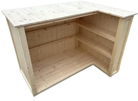 Barra de jardín de madera en forma de L con nevera y congelador para cócteles de ginebra y cuevas de hombre (140 x 80 x 102 cm)