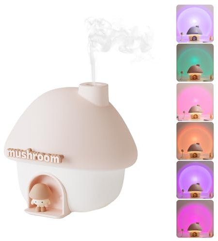 Justup Luftbefeuchter, 300ml Süße Pilz Haus Befeuchter USB Mini Luftbefeuchter mit 7 Farben Licht, Automatische Abschaltung und Leise für Büro,Schlafzimmer,Auto,Desktop (Rosa)