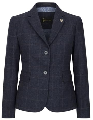 TruClothing Women's Navy Blue Wool Blend Tweed Checkered Blazer Waistcoat