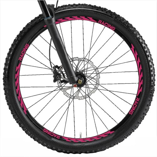 Decalart Kit adesivi per Cerchi Ruote Bici Mtb mountain bike scritta RACING completo per 2 ruote decalcomanie sticker filetto strisce L005 (041 Fucsia, 28-29 Pollici)