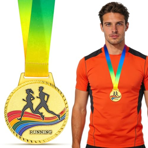 INOOMP Médaille De Marathon en Métal avec Cordon Médaille Sportive pour Course À Pied Épreuves sur Piste Et Compétitions Athlétiques Récompense pour Vainqueurs 50.00 X 6.50 X 0.30 cm