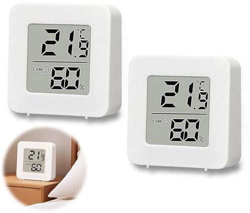 Set da 2 Mini Termometri LCD, Igrometro Digitale, Termometro Senza Fili, Misuratore di Umidità per Stanza del Bambino, Soggiorno, Ufficio, Serra (Bianco)