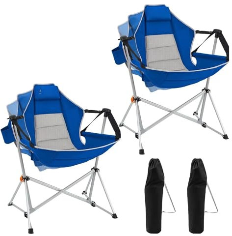 MKLHAVB Hängematten-Campingstuhl, Schaukelstuhl aus Aluminiumlegierung mit Verstellbarer Rückenlehne und Kissen-/Getränkehalter(Blue-2 Pack)