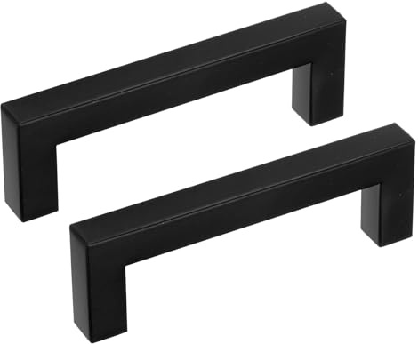 M METERXITY 2-Pack Slim Square Cabinet Pulls Knobs 4.25in, Black | Stainless Steel T Bar Knobs Double Hole, for Office Door, Kitchen Bathroom Door