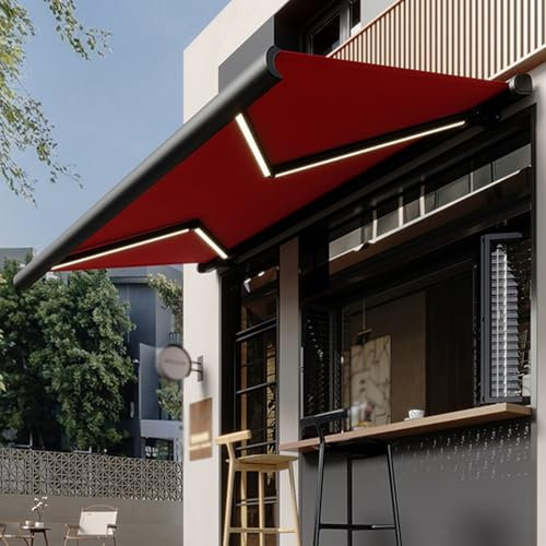 Dexinhdh Tenda da Sole Retrattile per Esterni, Tenda da Sole Retrattile Elettrica, Tenda da Sole A Baldacchino Impermeabile per Patio con Luce LED, per Terrazza, Balcone, Cortile