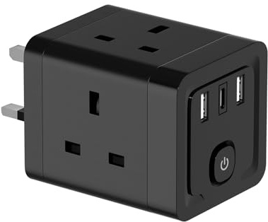 Multi Plug Extension with 3 USB, 4 Way Plug Socket adapter, 7-in-1 Cube Electrical Extender Socket Adaptor, USB Wall Charger, UK Plug Expander for Home, Office, Kitchen