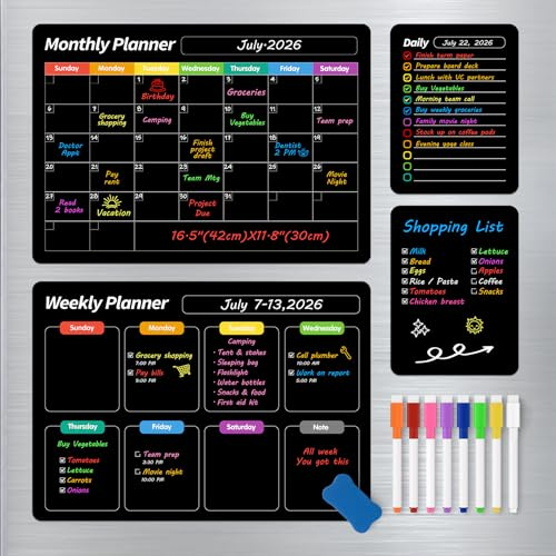FINDMAG 4 Pack Fridge Calendar, Magnetic Calendar for Dry Erase, Black