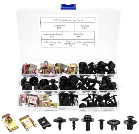 72 STK Karosserieschrauben Set, Blechmutter Schraube Mutter Clip Kit, Blechmuttern KFZ Auto Body Fender Undertray Blechschrauben, U Typ Auto Befestigung Clips, Kotflügelclip Blechmuttern Befestigung C
