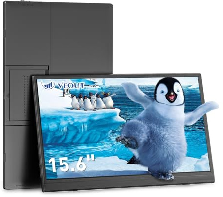 Veout 15,6 Zoll Tragbarer Monitor 1080P FHD IPS Display Dual Type-C & Mini HDMI Eingebaute Lautsprecher Ultra-Dünn Zweiter Bildschirm Kompatibel mit Laptop, PS5, Spielkonsolen