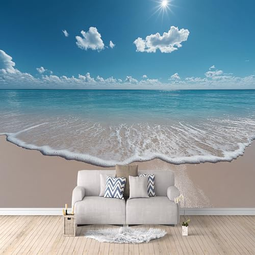 3D Fototapete Strand Meer 200x140 cm 3D Wandbild Tapete, Modern Vlies Motivtapeten, Meerblick Groß Foto Tapete, Schlafzimmer Wohnzimmer Büro Wandtapete Deko.