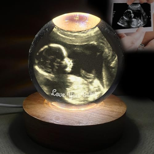 FENGHUO Geschenk für Mama mit Ultraschallfoto, individuelle Fotokristallkugel mit LED-Sockel, graviert mit Ihrem Foto und Text, Willkommensgeschenk zur Babyparty