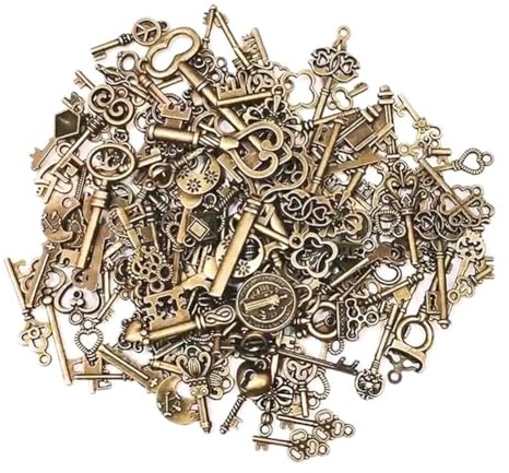 Blmirror 125 PCS Retro Antique Brass Vintage Bronze Old Looking Decorative Key Lock Mix Metal Key Steampunk Charms Pendant Jewelry