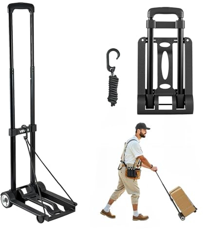VEVOR Folding Hand Truck, 110 lbs Load Capacity, Collapsible Luggage Cart with 2 Wheels & 1 Elastic Rope, Utility Dolly Platform Cart for Airport Travel Furniture Luggage Office Moving, Black